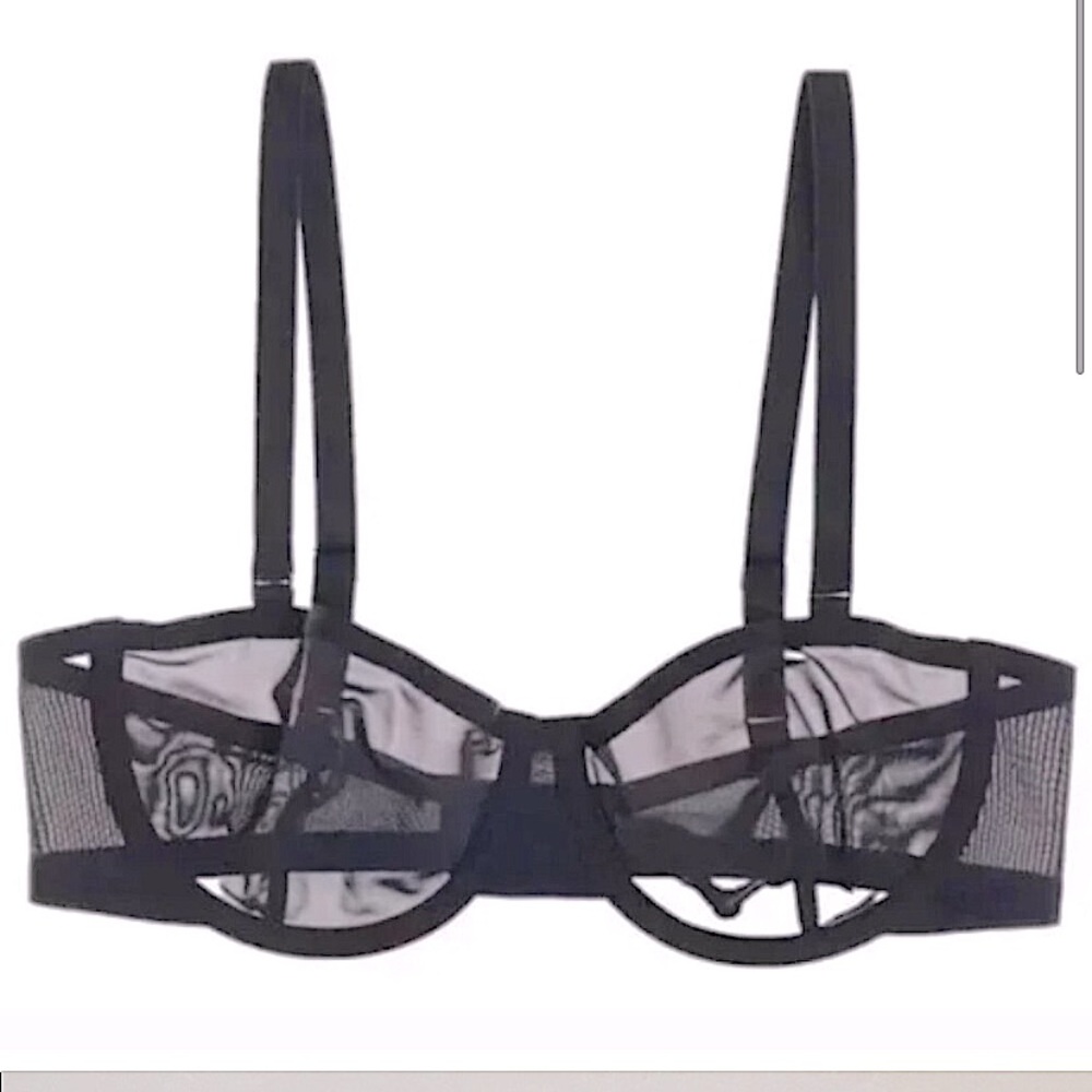Brand New CUUP The Balconette Mesh Bra in Black Sheer Demi Underwire 14K Gold